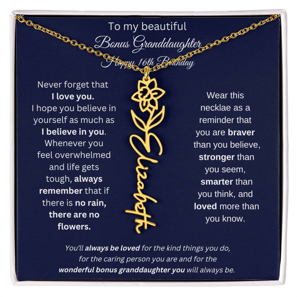 16th Birthday Bonus Granddaughter Gift | Personalized Flower Name Necklace