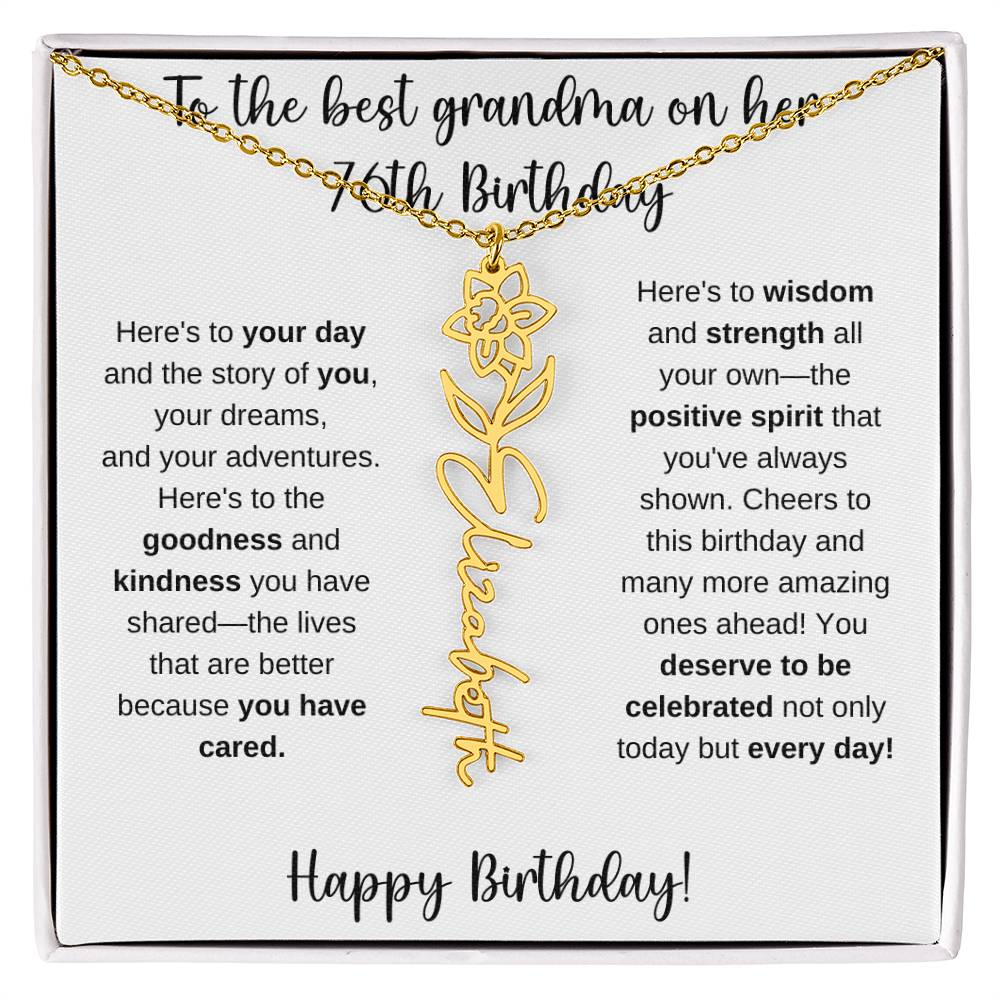 To The Best Grandma - Happy 76th Birthday | Flower Name Necklace