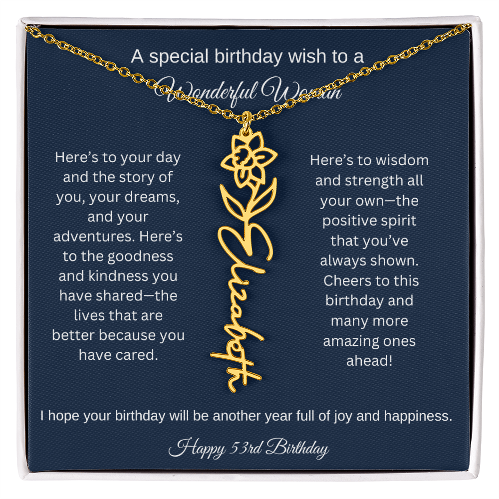 53rd Birthday Gift Idea - Flower Name Necklace