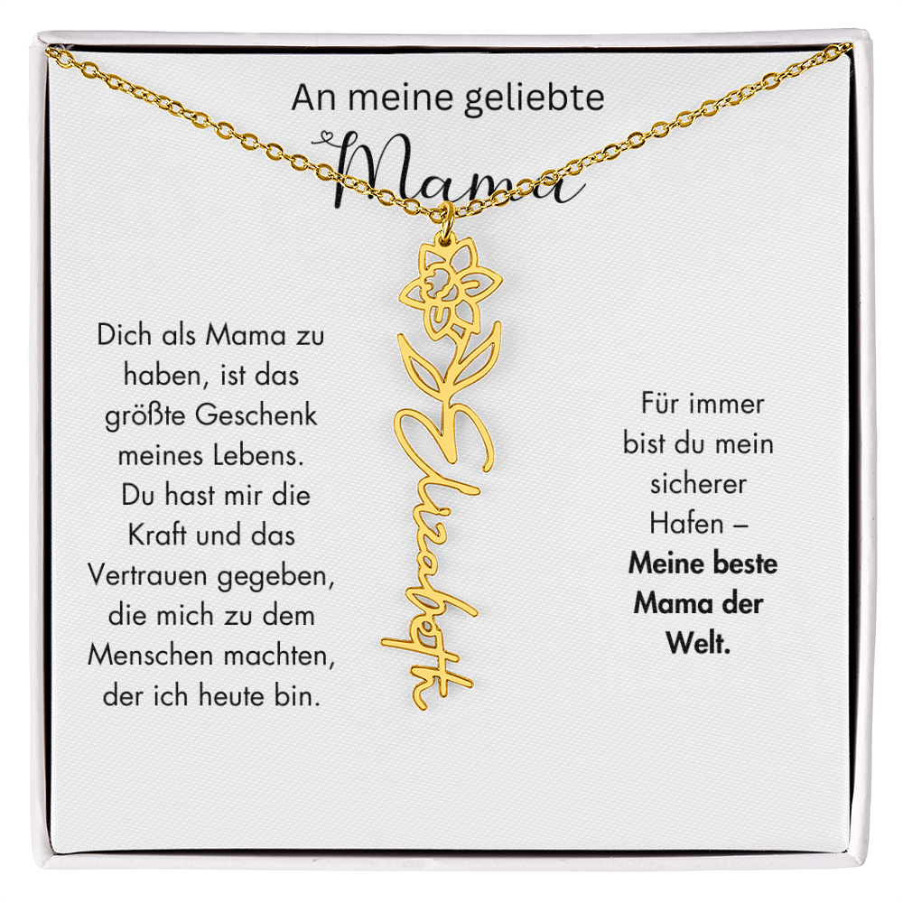 Personalisierte Namenskette mit Geburtsblume für Mama