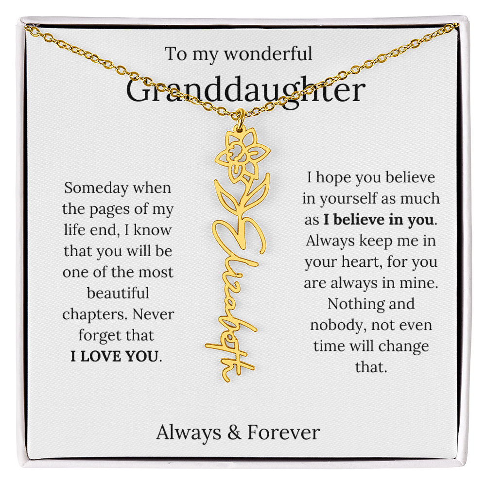 Granddaughter Personalized Keepsake Birth Flower Name Necklace