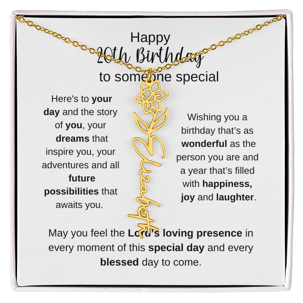 Happy 20th Birthday To Someone Special - Flower Name Necklace