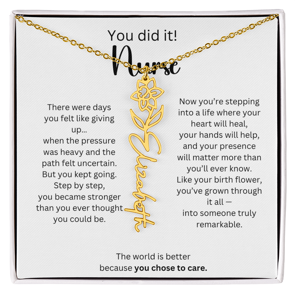 Meaningful Nurse Graduation Gift - Birth Flower Name Necklace