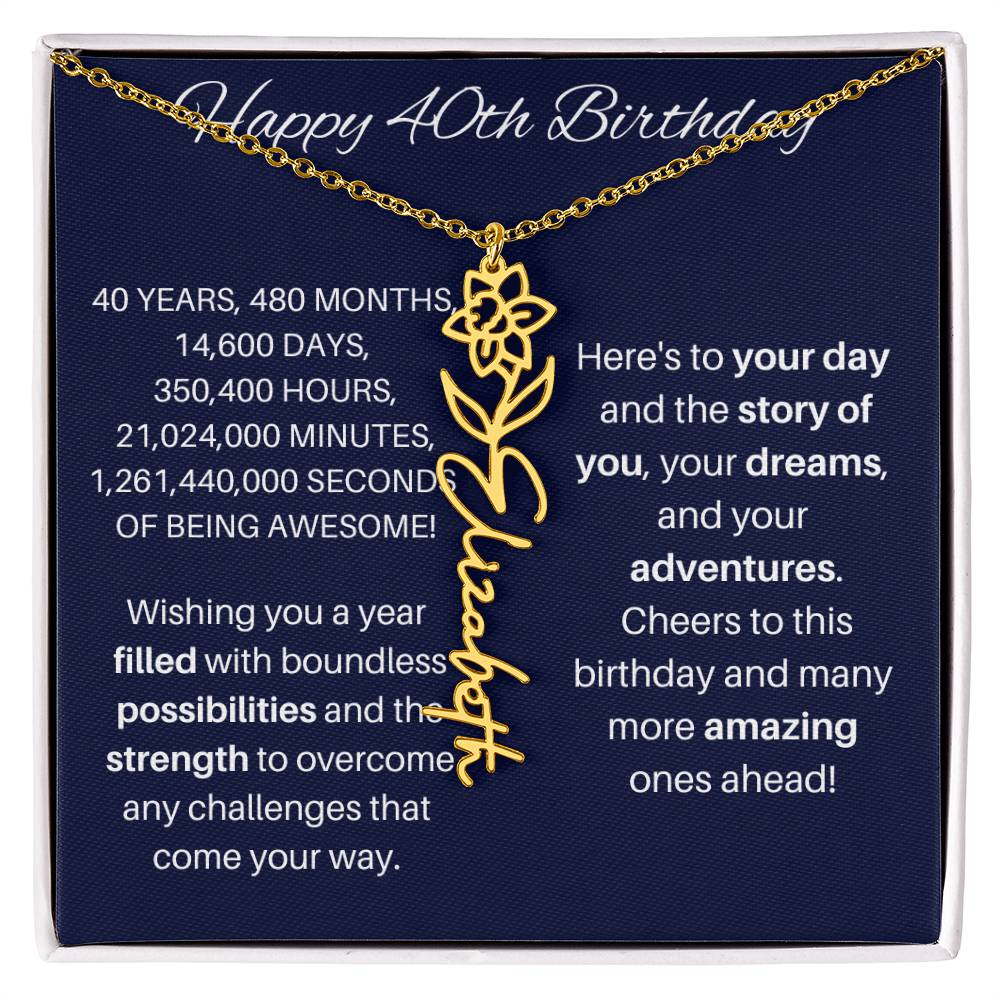 40th Birthday Birth Flower Necklace