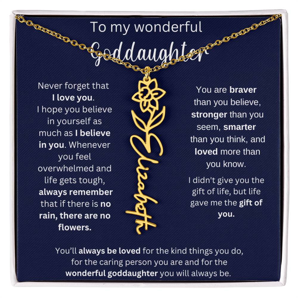To My Wonderful Goddaughter | You'll Always Be Loved | Flower Name Necklace