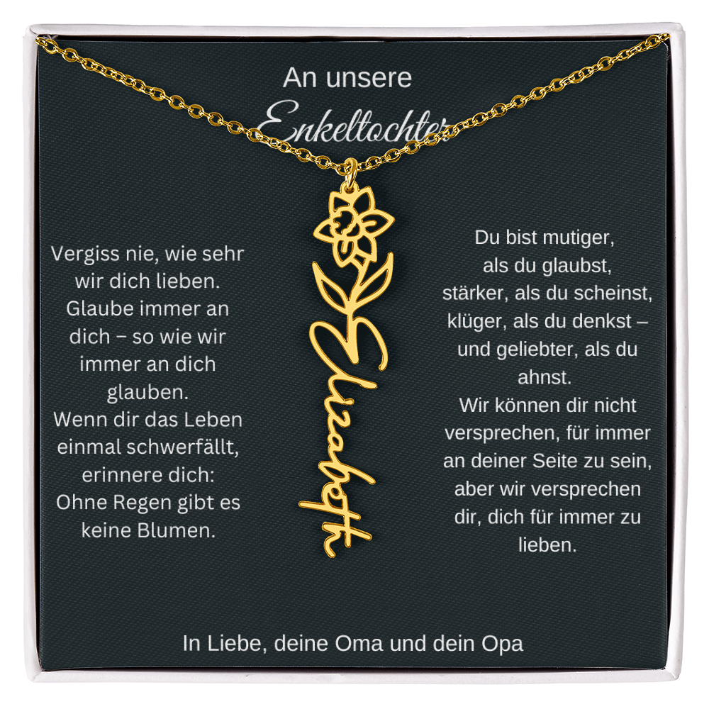 Geburtsblume Namenskette Enkeltochter Silber Gold personalisierte Gravur Kette Geschenk