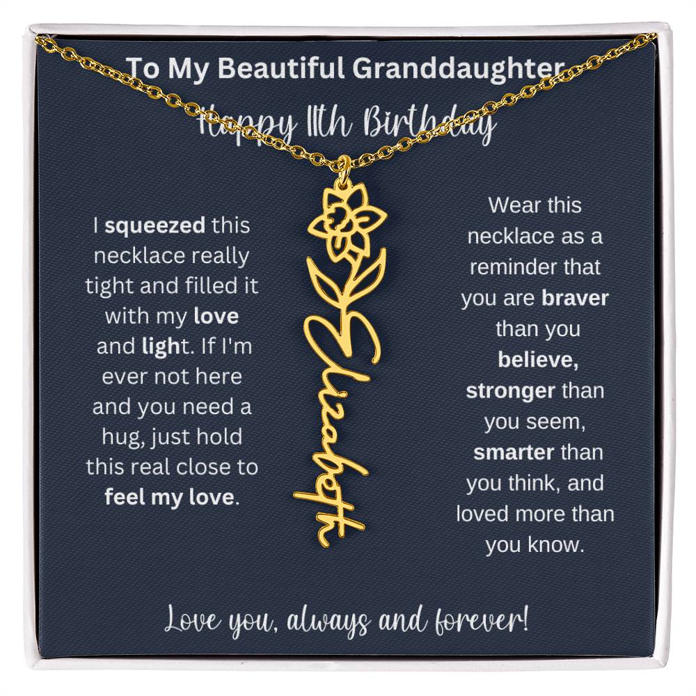 Flower Name Necklace 11th Birthday Necklace Gift To My Granddaughter