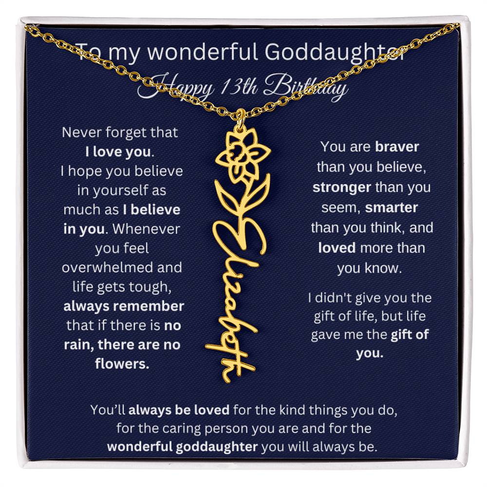 Goddaughter 13th Birthday Gift | Flower Name Necklace
