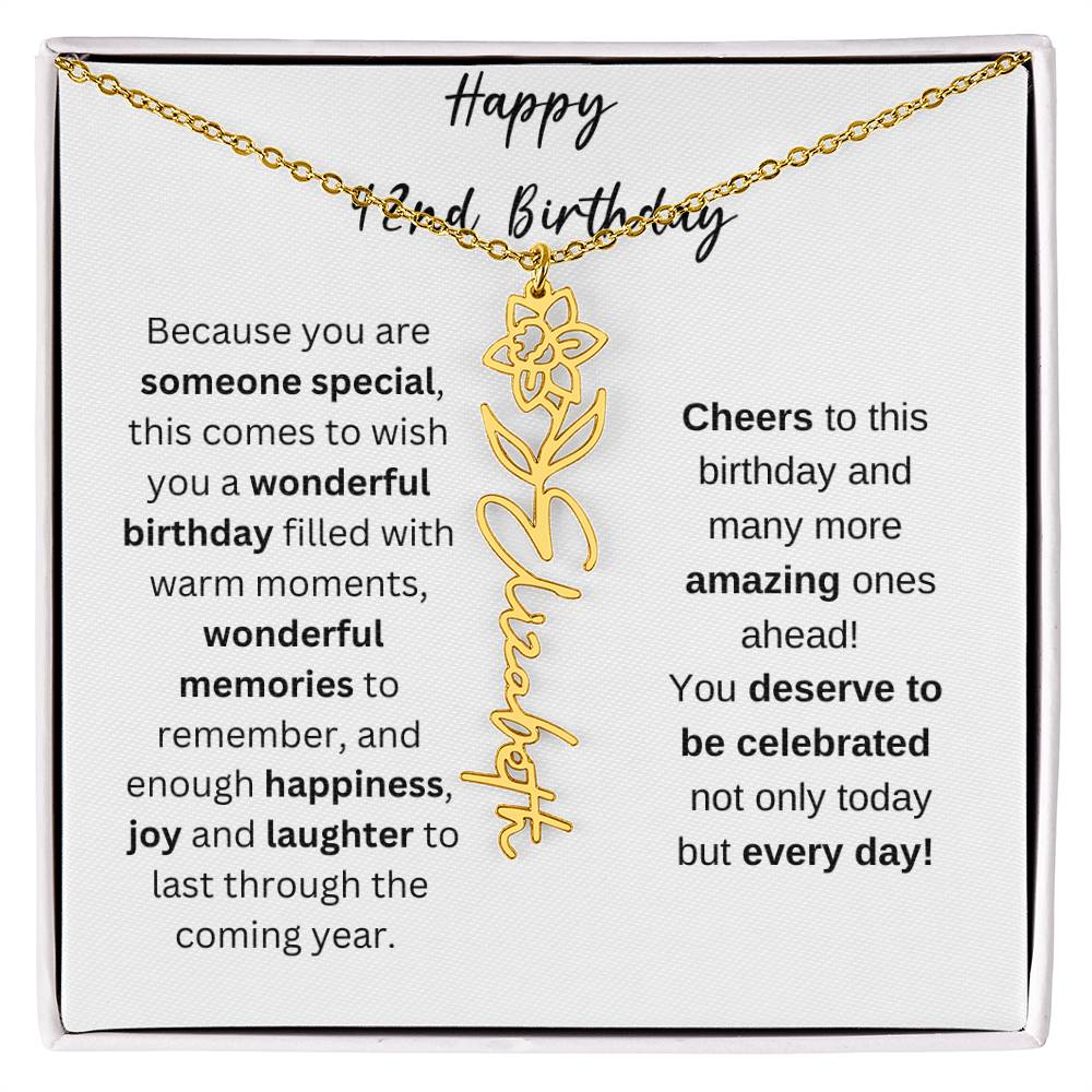 Happy 42nd Birthday - Flower Name Necklace