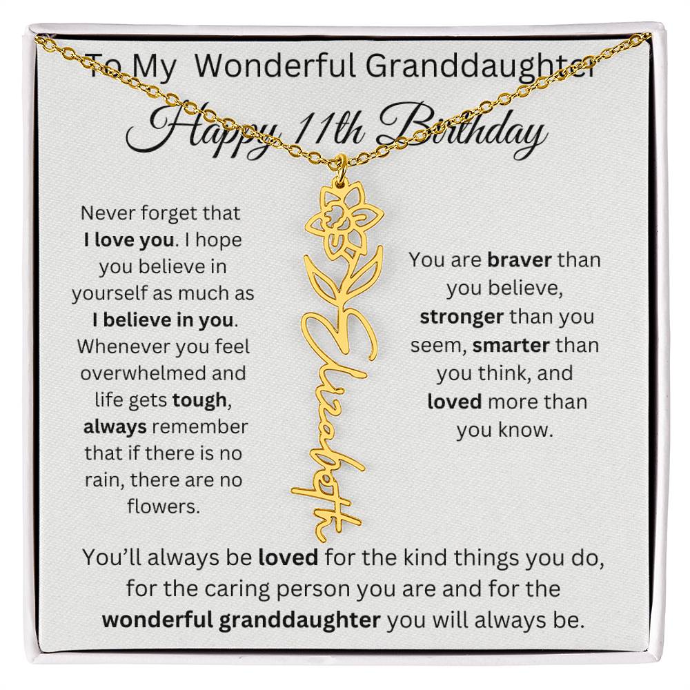To My Wonderful Granddaughter - Happy 11th Birthday - Flower Name Necklace