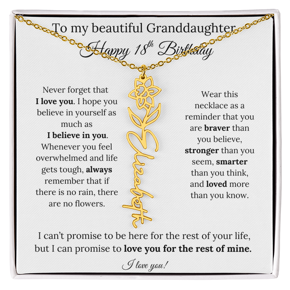 18th Birthday Gift for Granddaughter Flower Name Necklace with Message Card