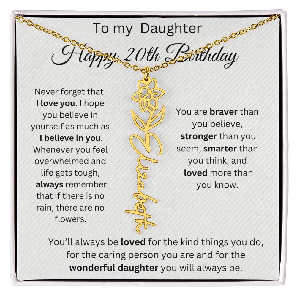 To My Daughter | Happy 20th Birthday | Flower Name Necklace