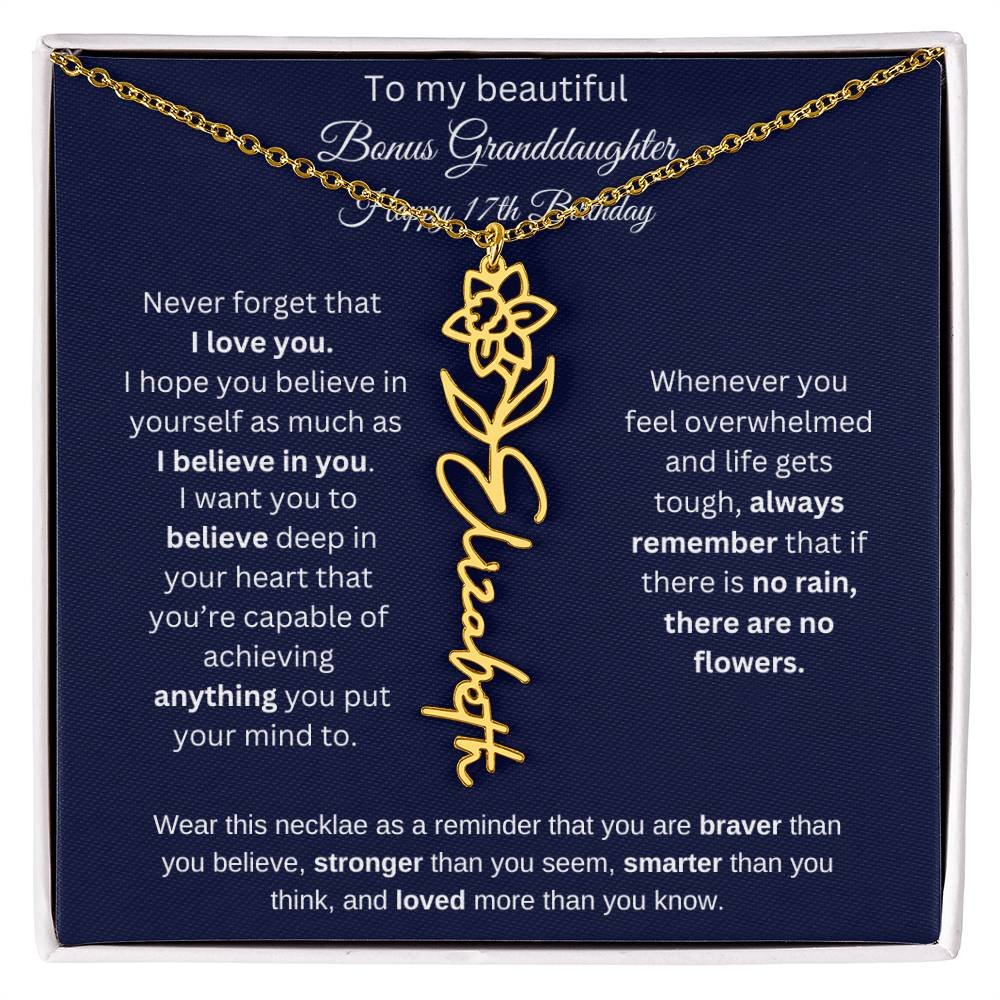 Bonus Granddaughter 17th Birthday | I Love You | Flower Name Necklace