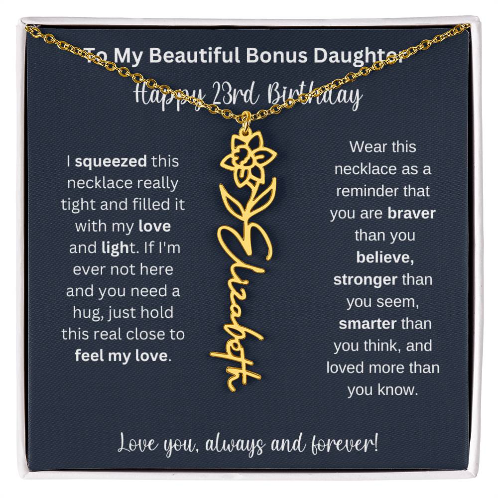 To My Beautiful Bonus Daughter | Happy 23rd Birthday | Flower Name Necklace