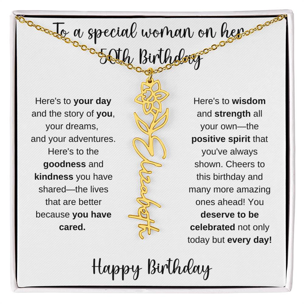 50th Birthday - Flower Name Necklace