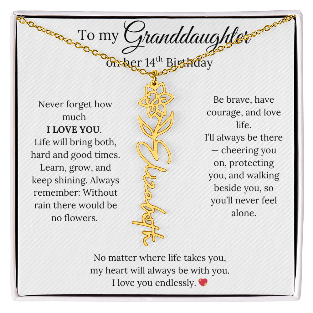 14th Birthday Gift For Granddaughter - Personalized Flower Name Necklace