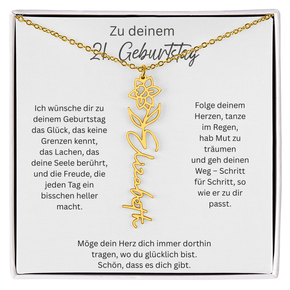 Geburtsblumen Namenskette zum 21 Geburtstag personalisiert Name Kette Gravur Geschenk