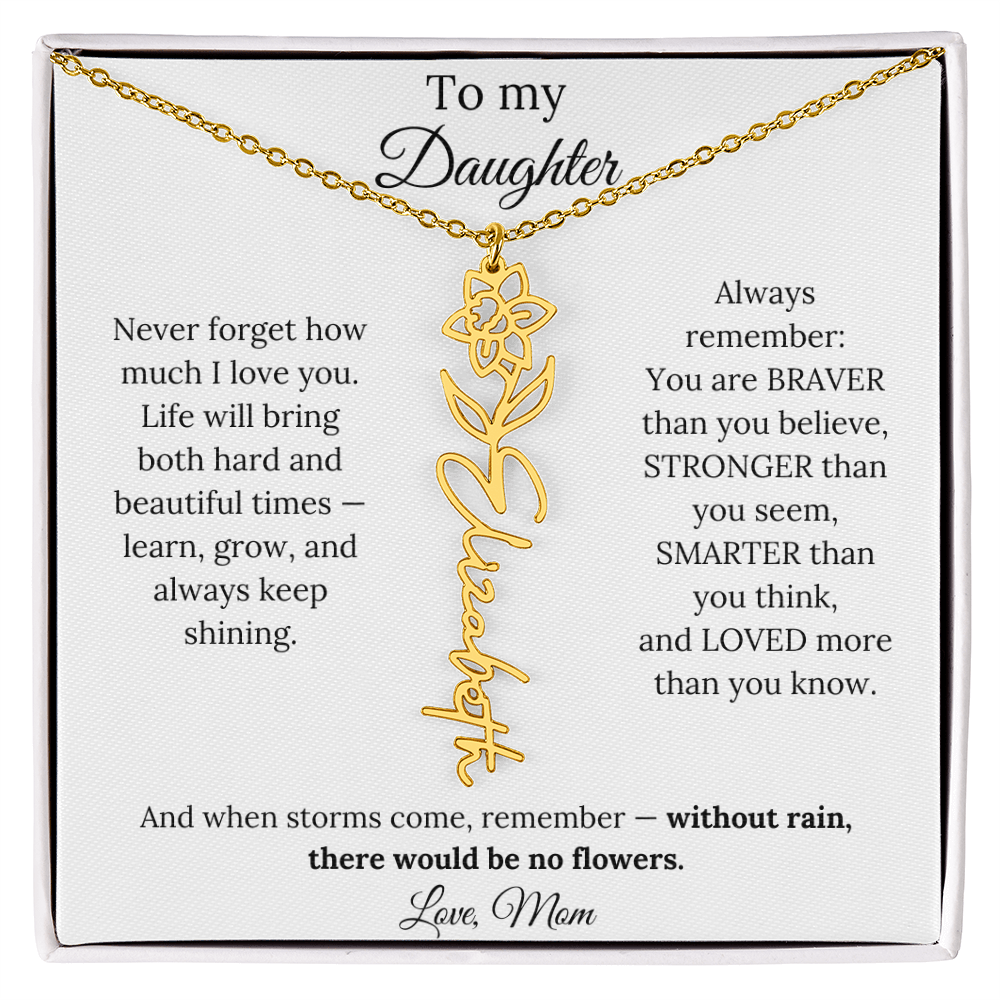 Personalized Jewelry Gift To My Daughter Birth Flower Name Necklace From Mom