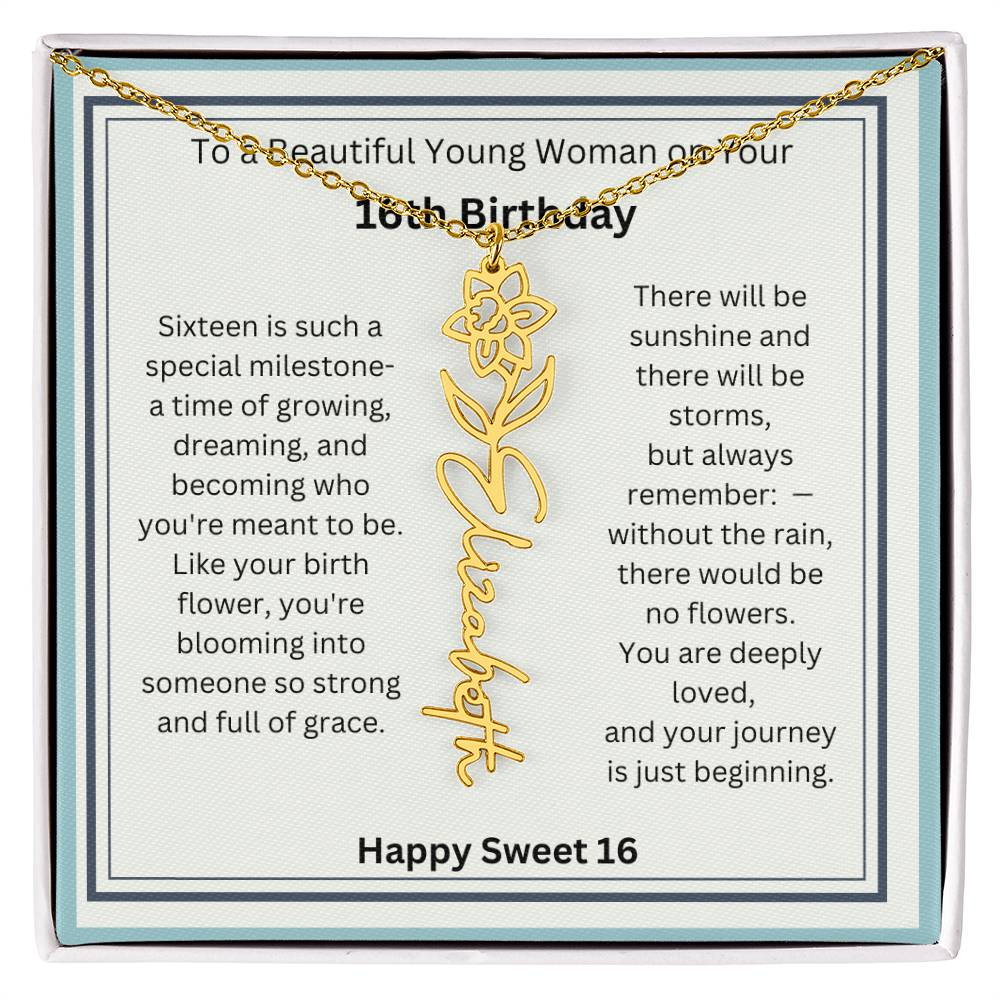 Sweet 16 Birth Flower Name Necklace Gift 2