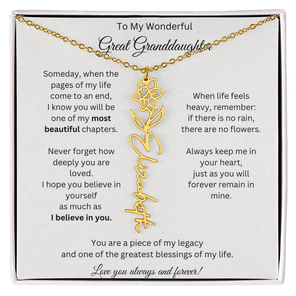 Great Granddaughter Gift - Custom Birth Flower Name Necklace