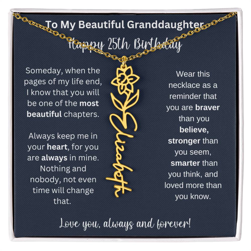 25th Birthday Gift For Granddaughter | Personalized Birth Flower Name Necklace