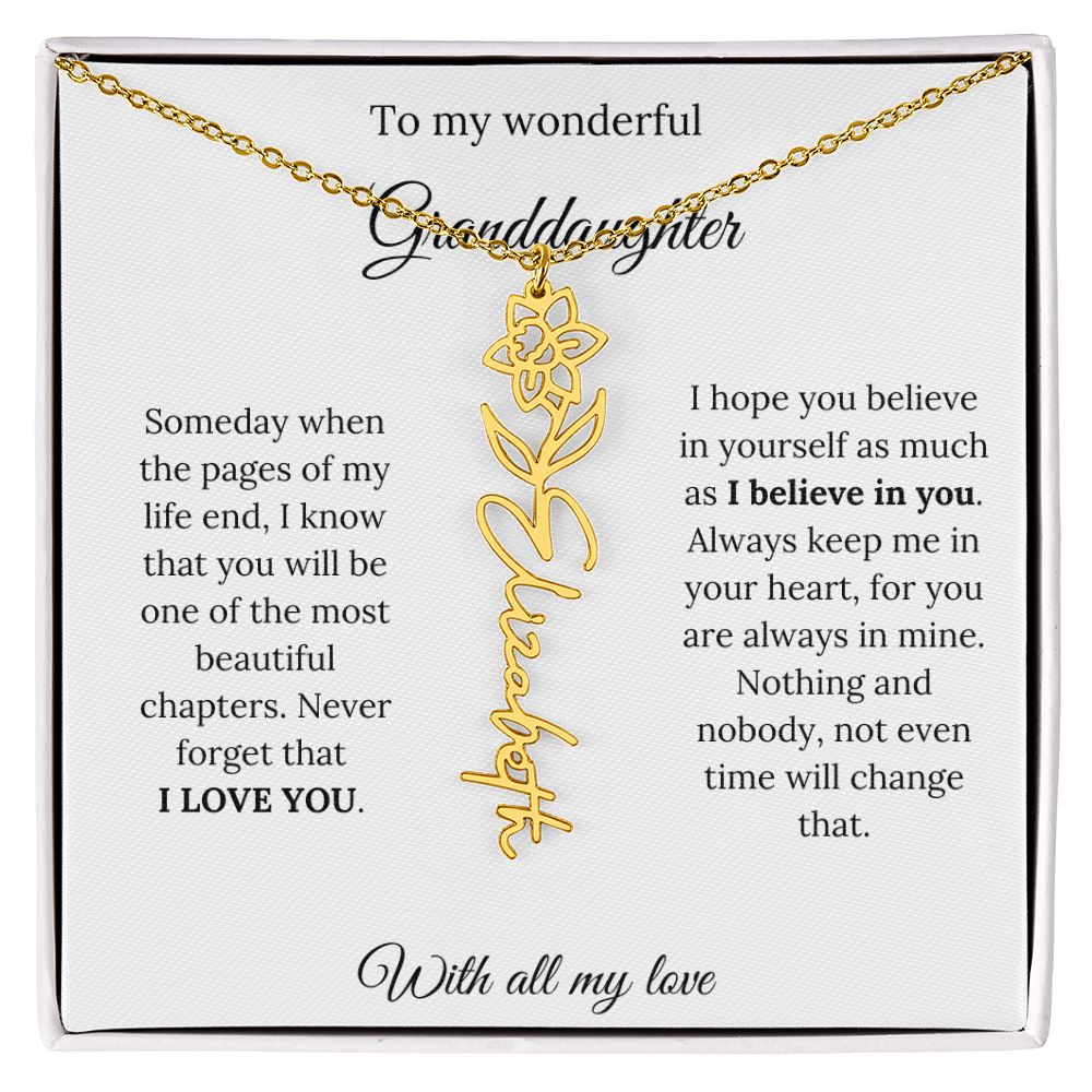 To My Granddaughter Necklace – Custom Floral Keepsake Jewelry Gift from Grandma & Grandpa