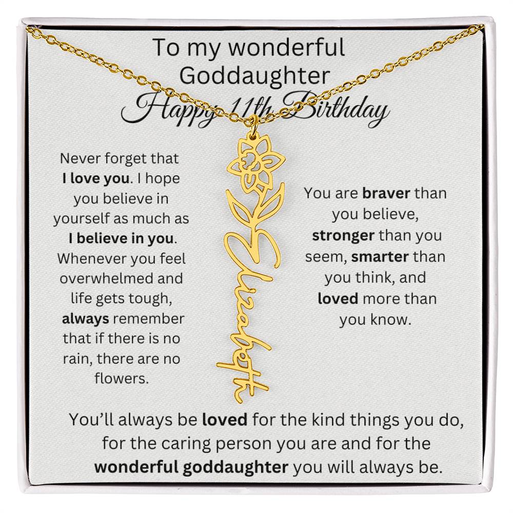 To My Wonderful Goddaughter - Happy 11th Birthday - Flower Name Necklace