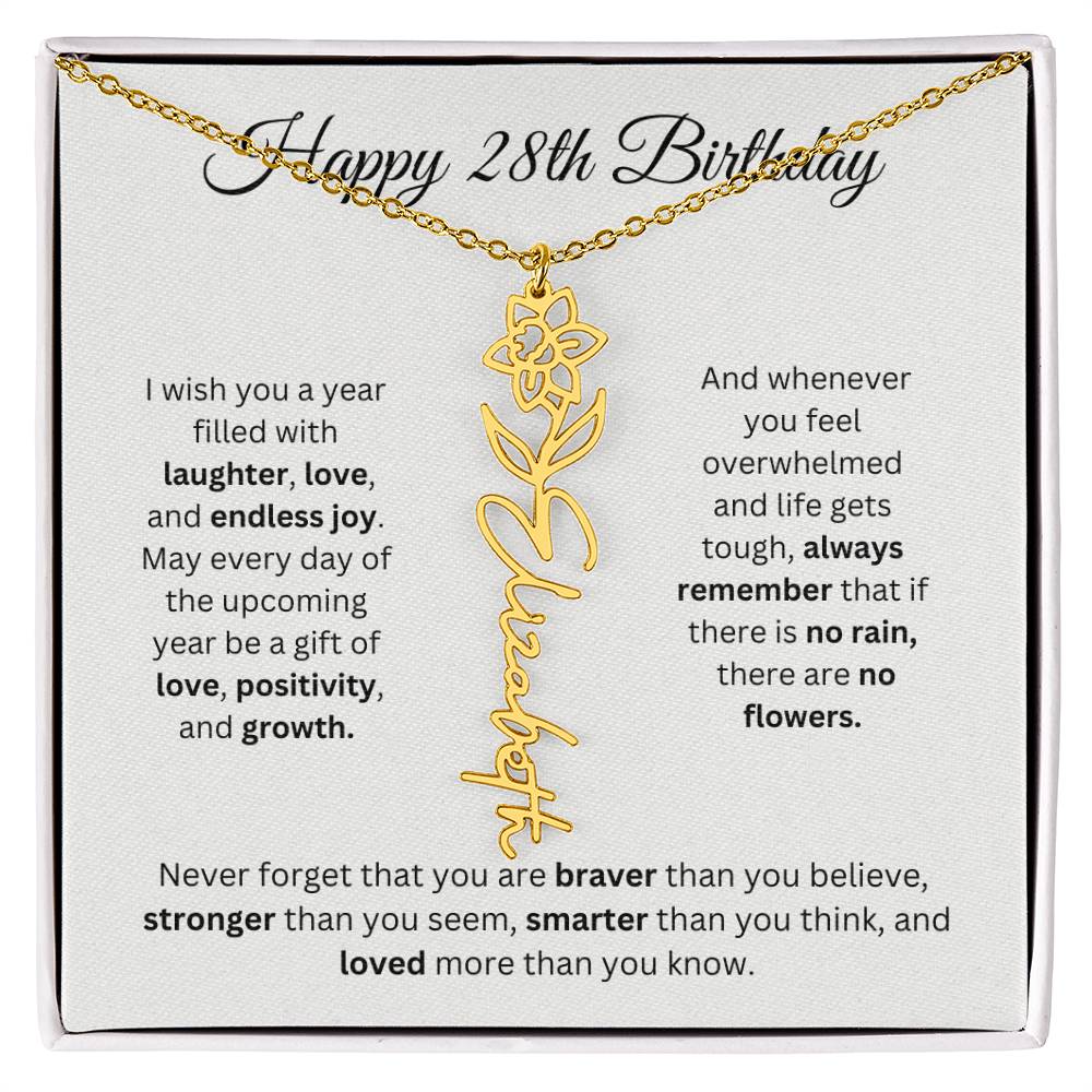 Happy 28th Birthday - Flower Name Necklace