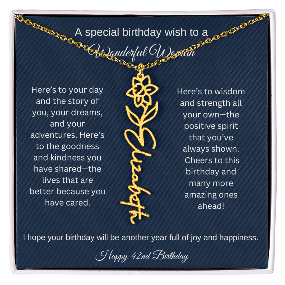 42nd Birthday Gift Idea - Flower Name Necklace