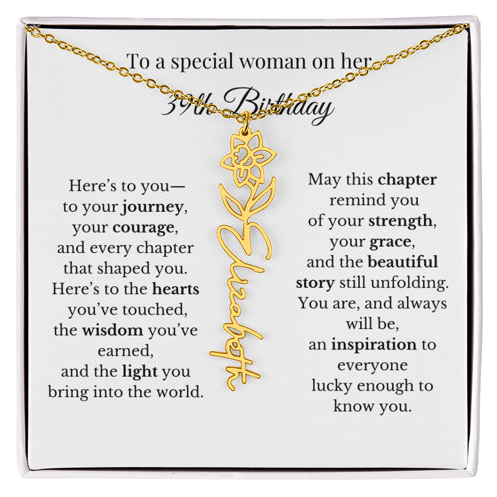 39th Birthday Gift for Her Birth Flower Name Necklace