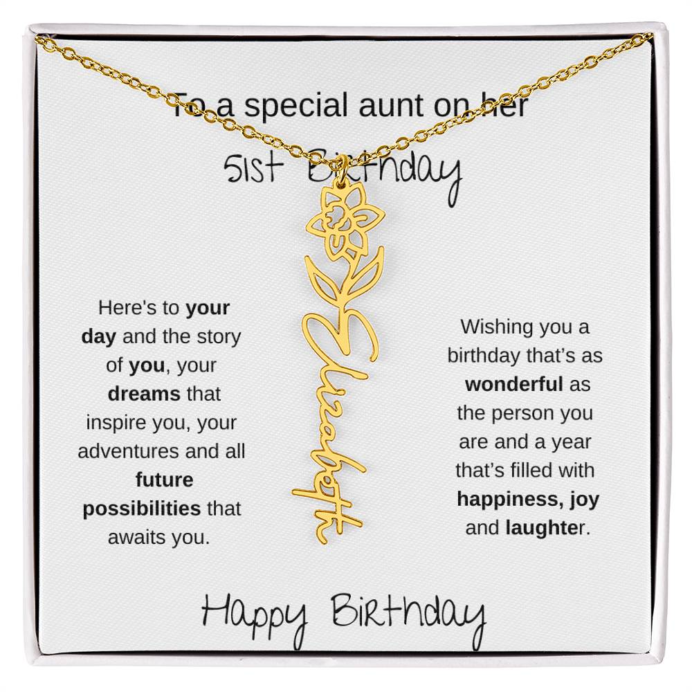 To A Special Aunt On Her 51st  Birthday | Flower Name Necklace