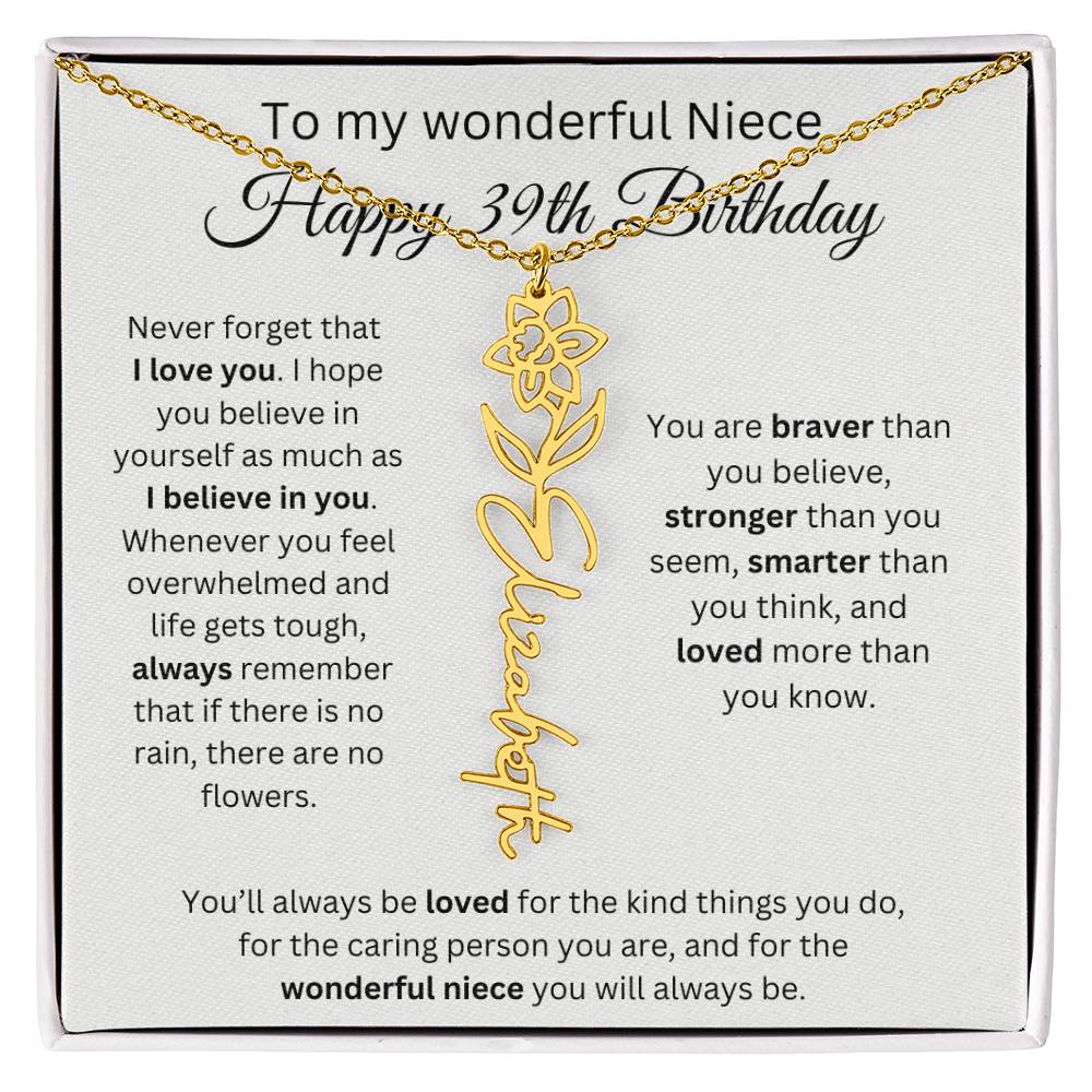 To My Wonderful Niece Happy 39th Birthday - Flower Name Necklace