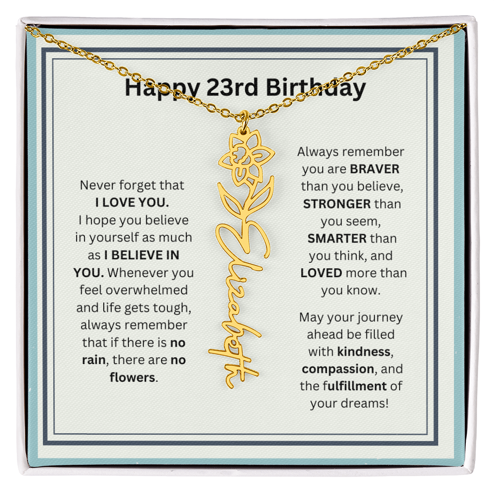 23rd Personalized Birthday Gift - Flower Name Necklace