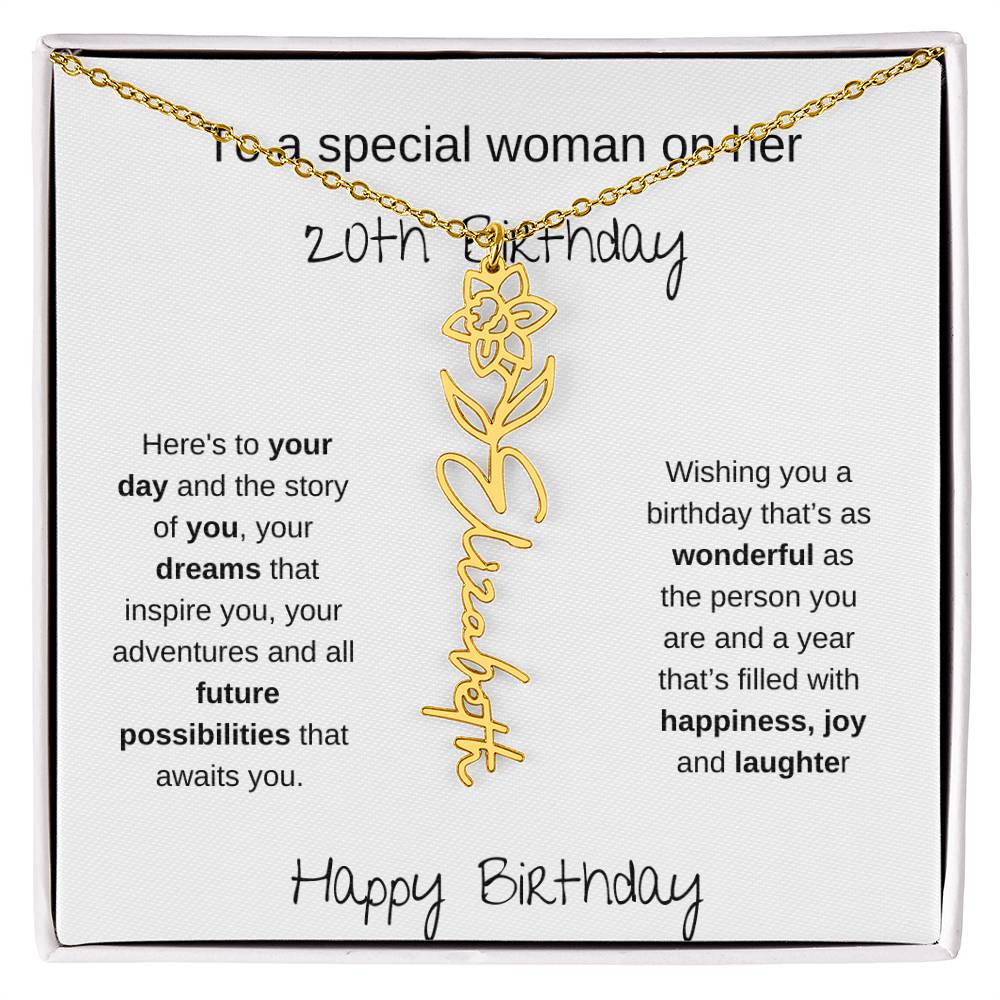 A Special Woman 20th Birthday | Flower Name Necklace