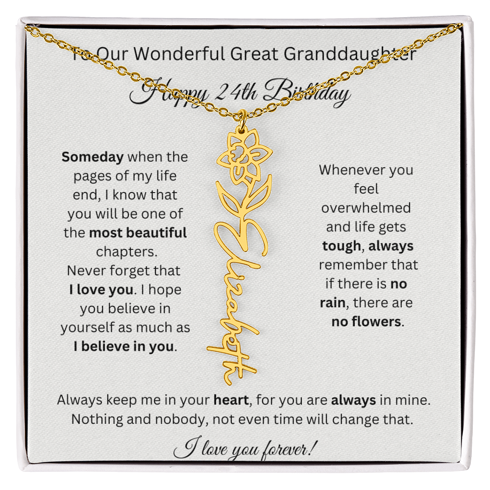Birthflower Name Necklace To My Great Granddaughter's 24th Birthday