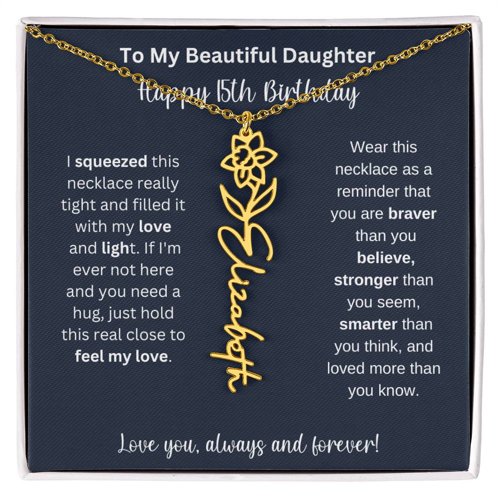 15th Birthday Gift For My Beautiful Daughter | Personalized Flower Name Necklace