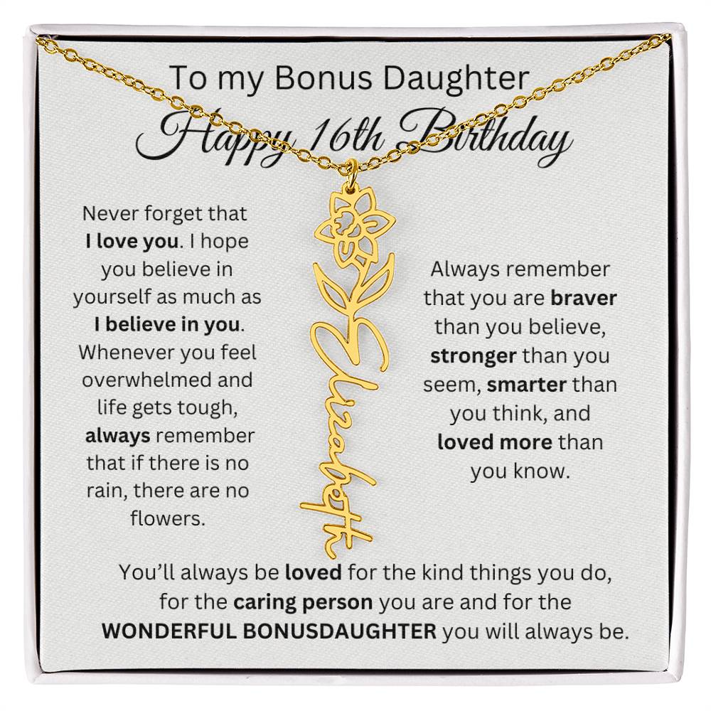 16th Birthday Gift To My Bonus Daughter | Flower Name Necklace