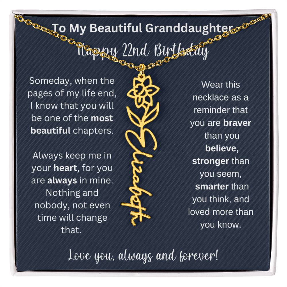 22nd Birthday Gift For Granddaughter | Personalized Birth Flower Name Necklace