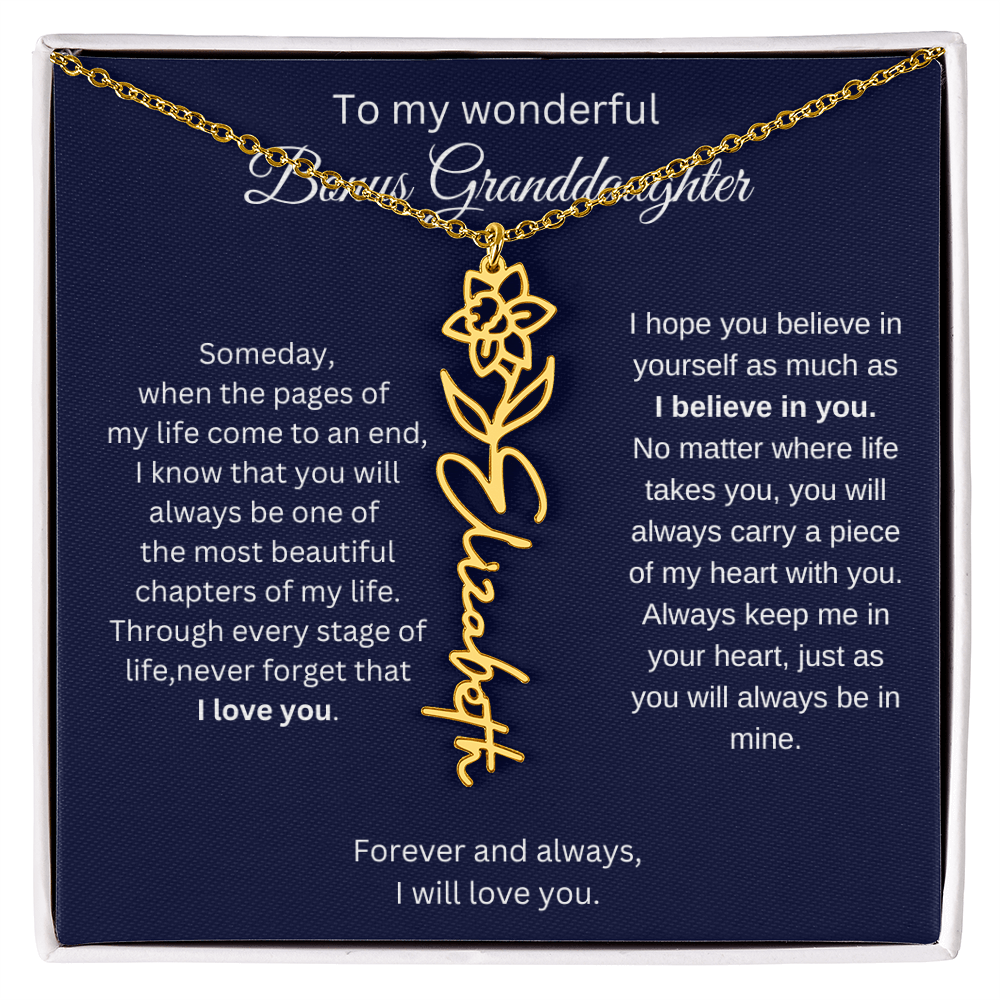 To My Bonus Granddaughter Jewelry Gift - Birth Flower Name Necklace
