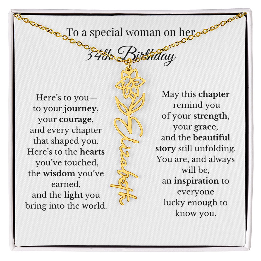 34th Birthday Gift for Her Birth Flower Name Necklace