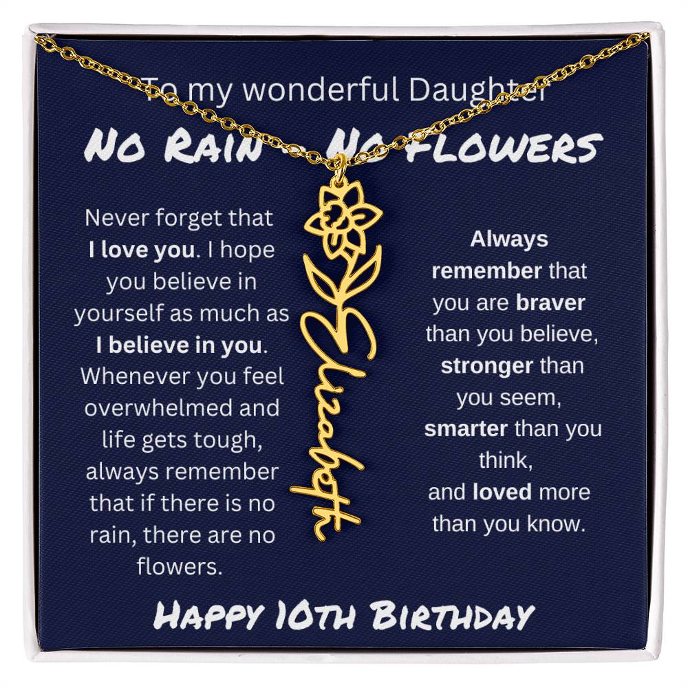 No Rain - No Flower | Happy 10th Birthday | Flower Name Necklace