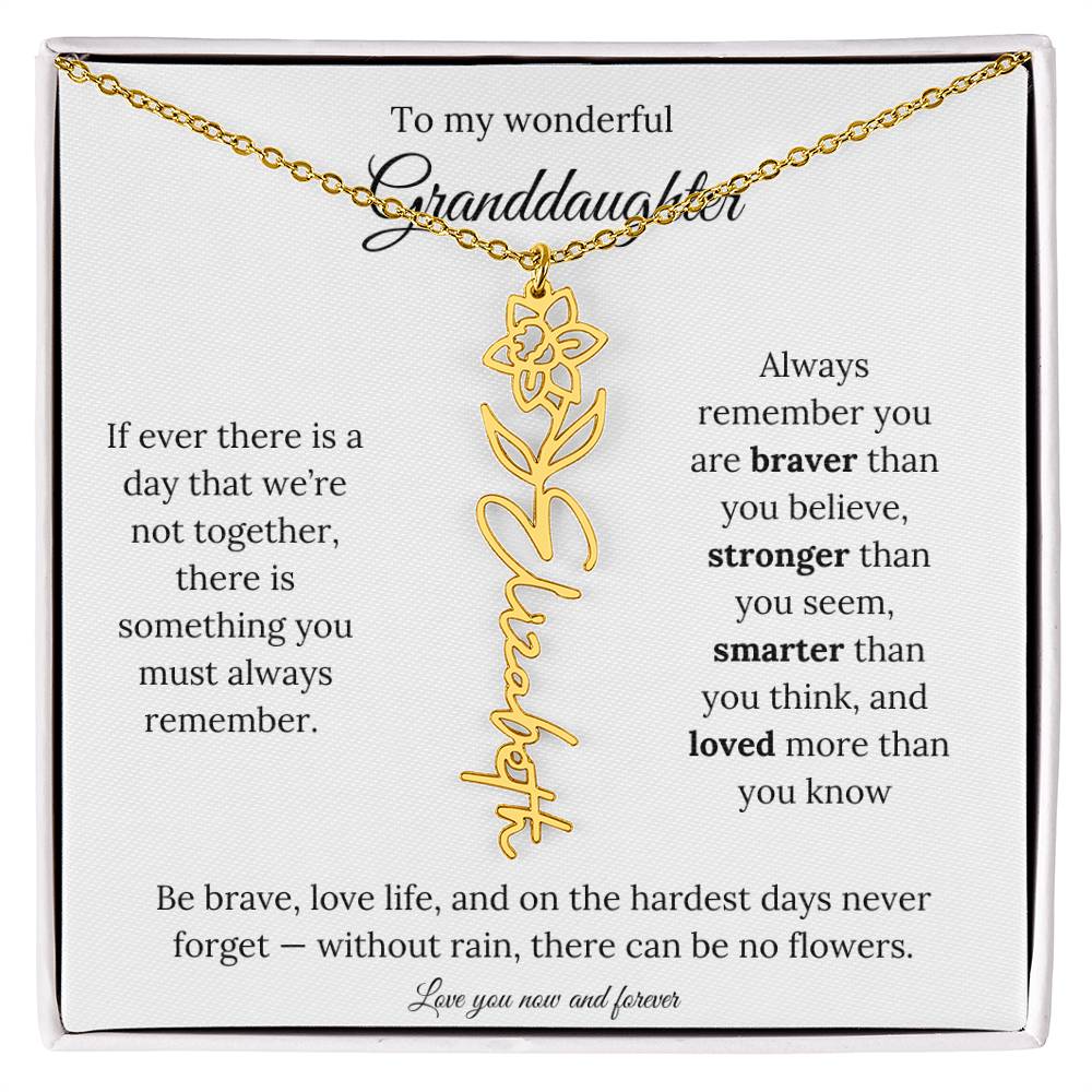 Birth Flower Necklace for Granddaughter | Personalized Engraved Floral Pendant Gift for Birthday / Keepsake