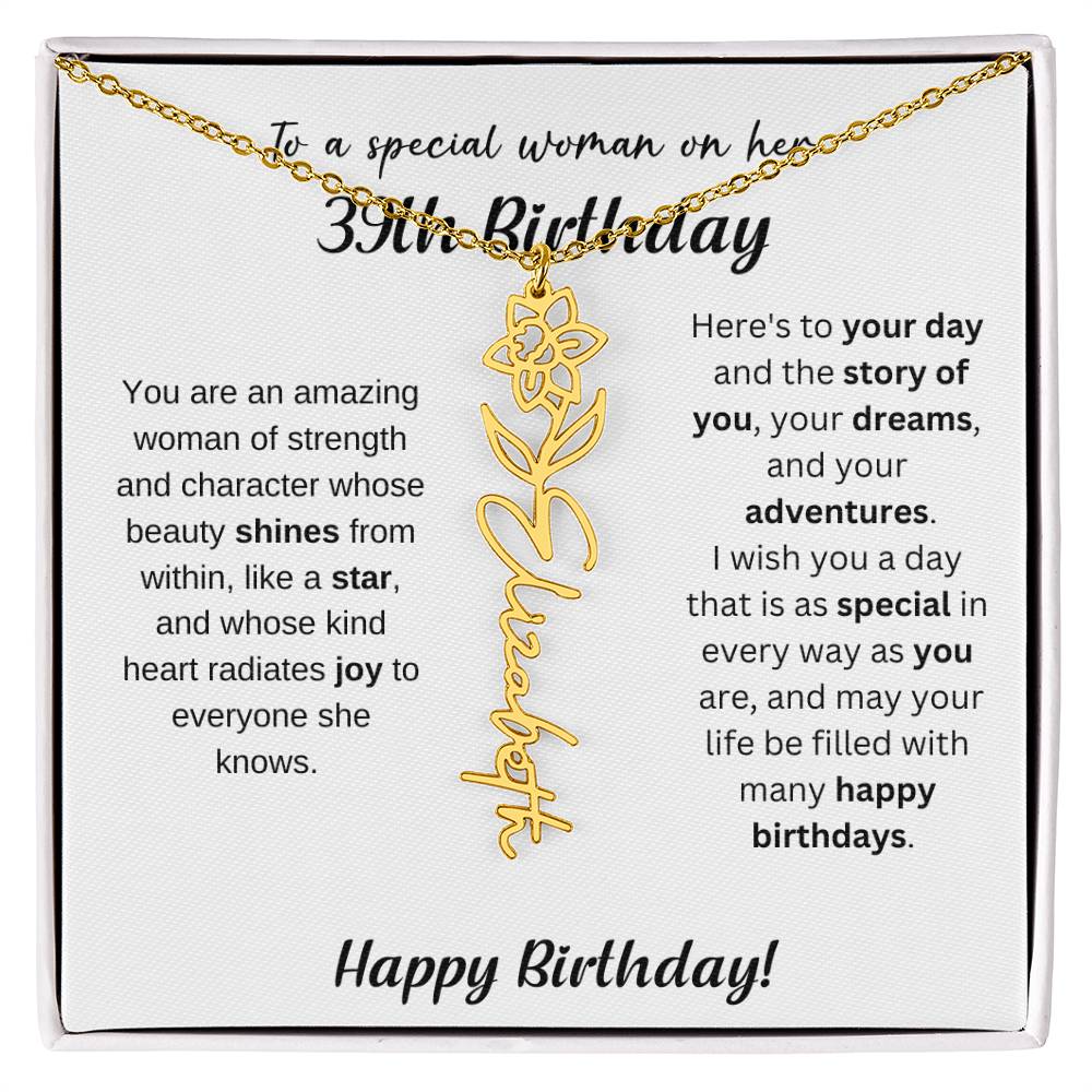 39th Birthday Gift Birthflower Necklace