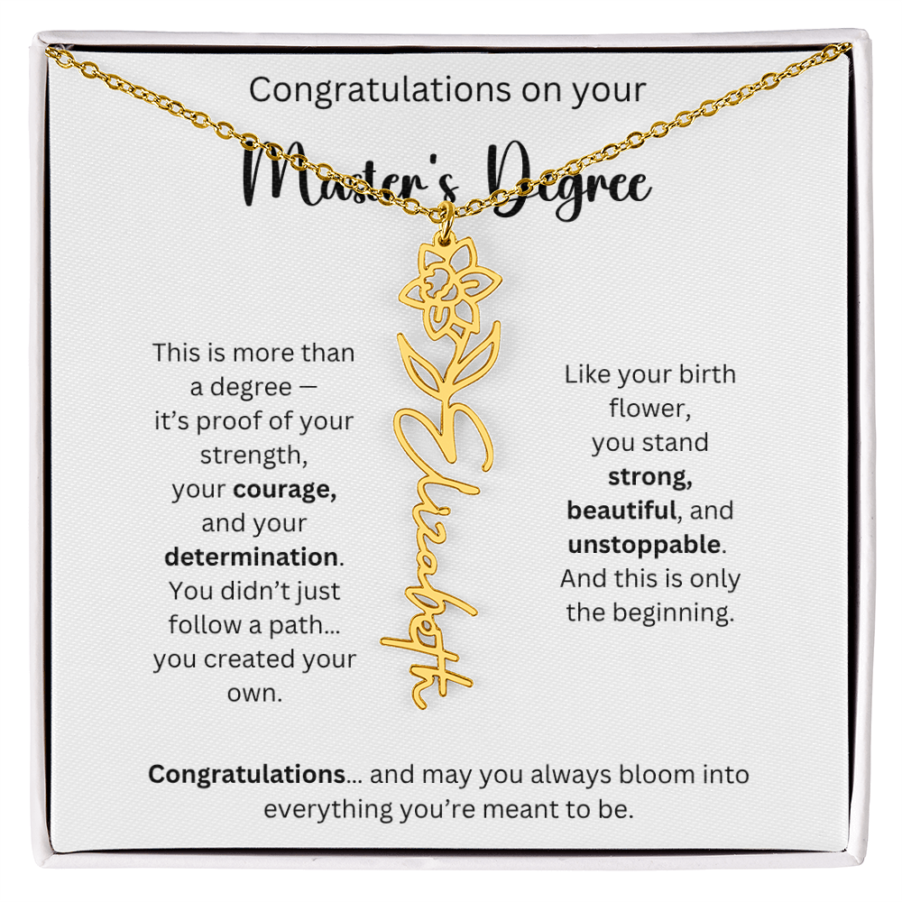 Masters Degree Graduation Gift - Personalized Birth Flower Name Necklace