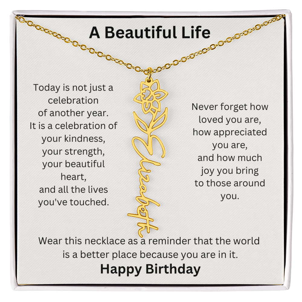 Personalized Birth Flower Name Necklace Birthday Gift for Her
