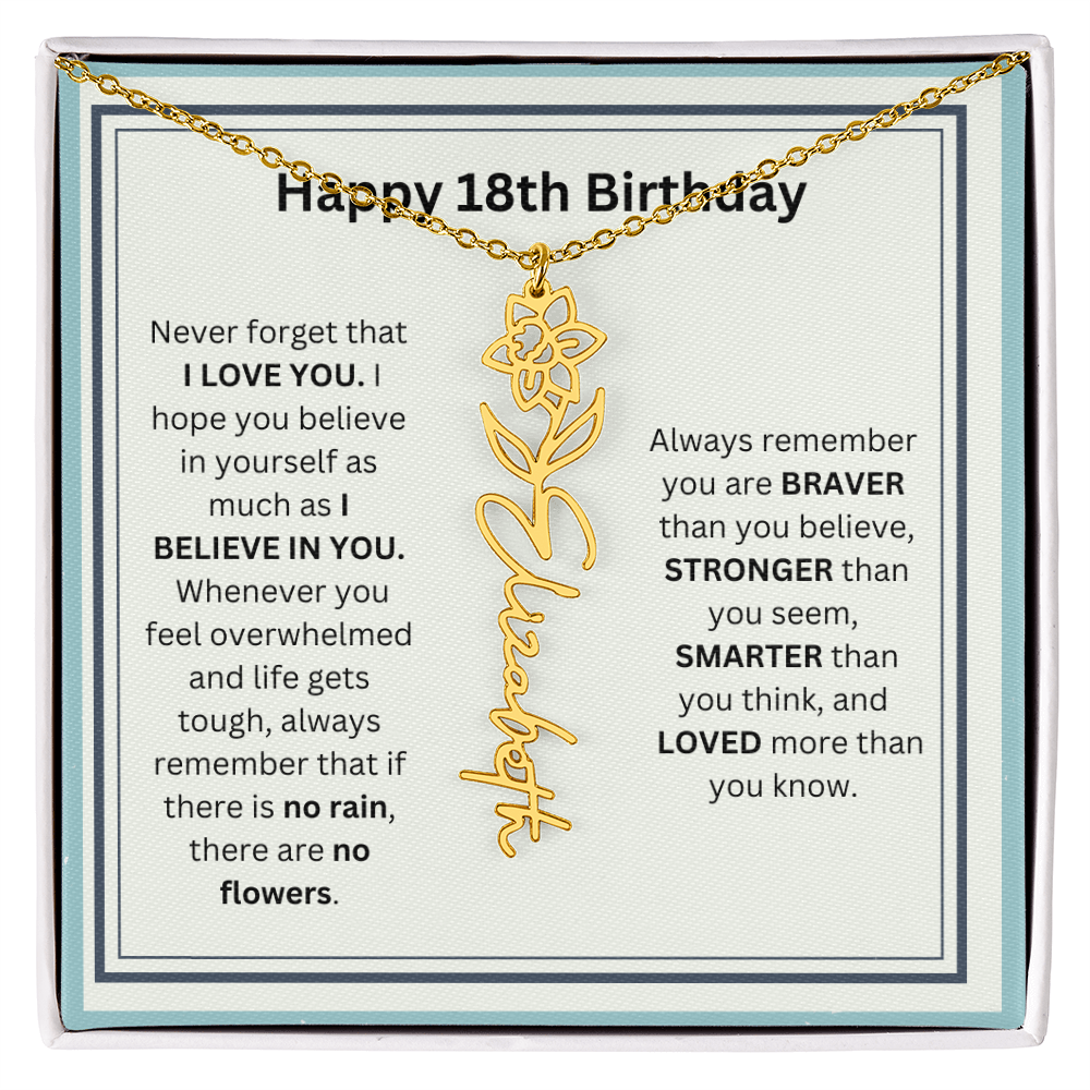 Personalized 18th Birthday Flower Name Necklace Gift