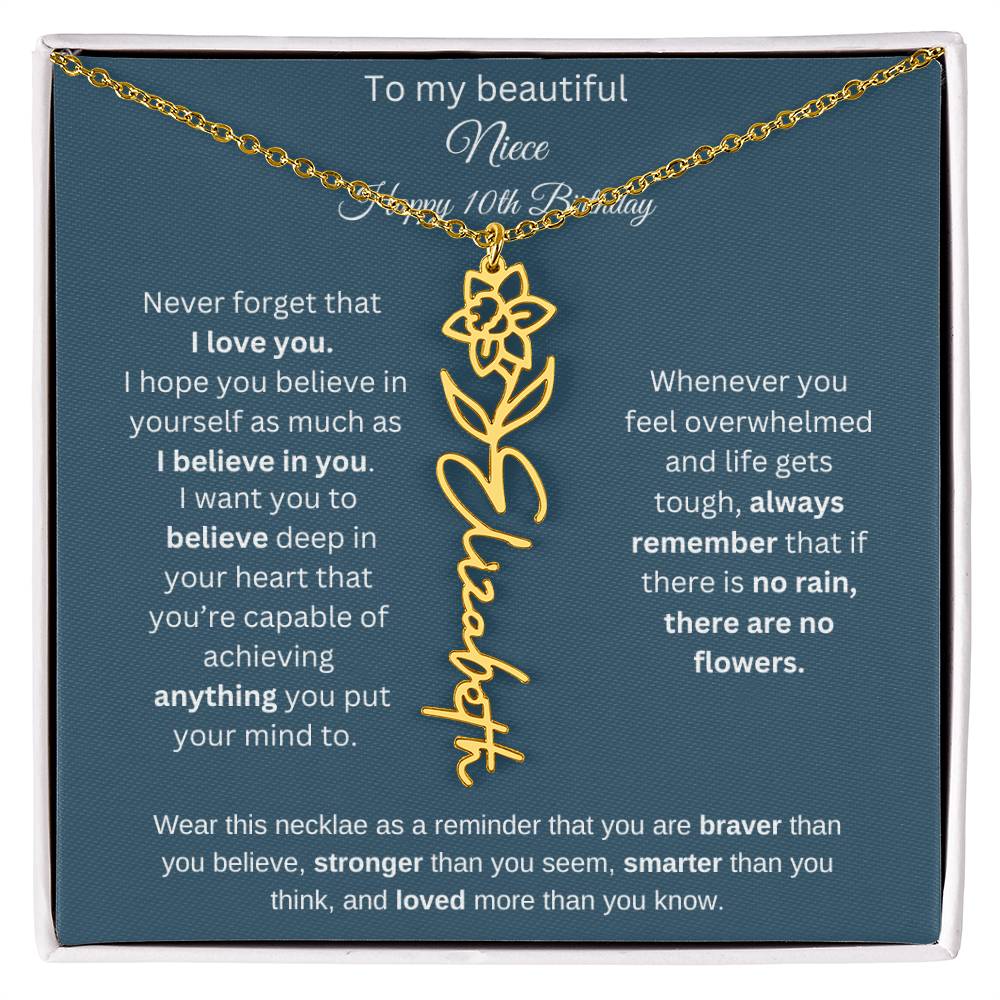 10th Birthday Name Birthflower Necklace Gift for Niece