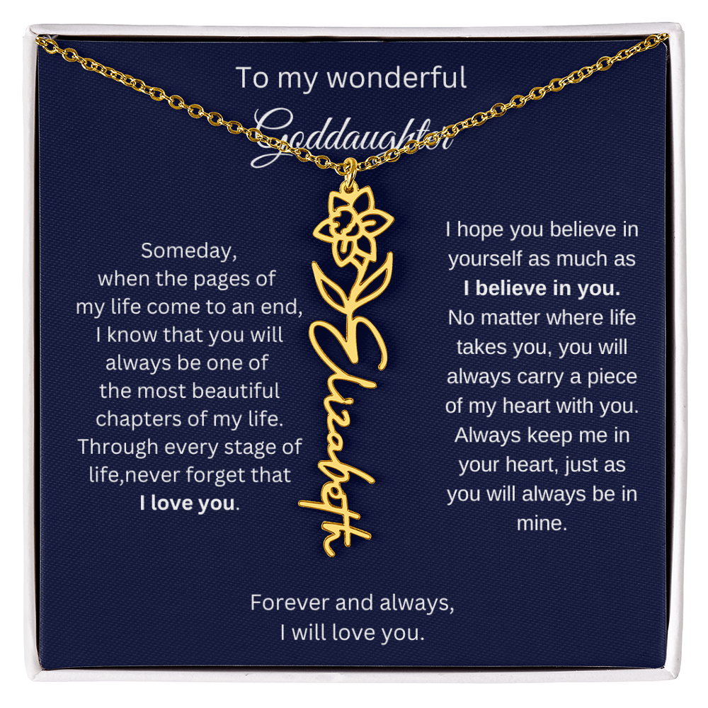 Luxury Goddaughter Gift - Birth Flower Name Necklace
