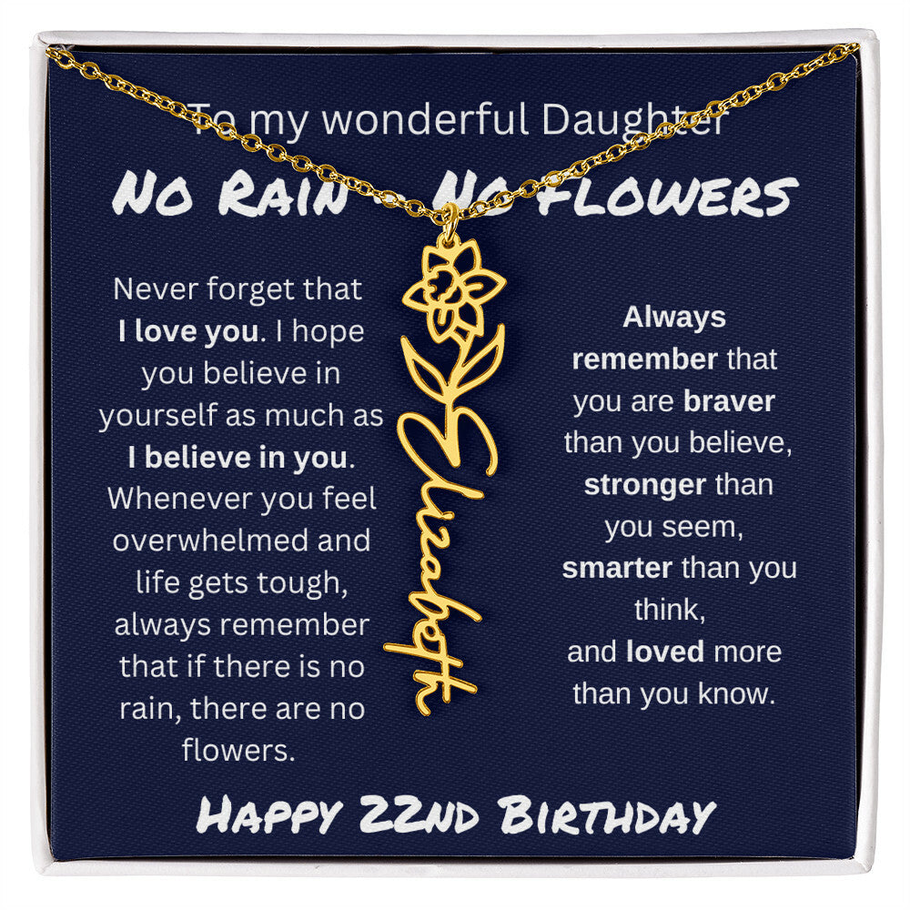 No Rain - No Flower | Happy 22nd Birthday | Flower Name Necklace