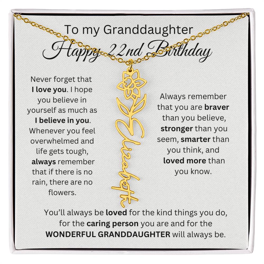 To My Granddaughter | Happy 22nd Birthday | Flower Name Necklace